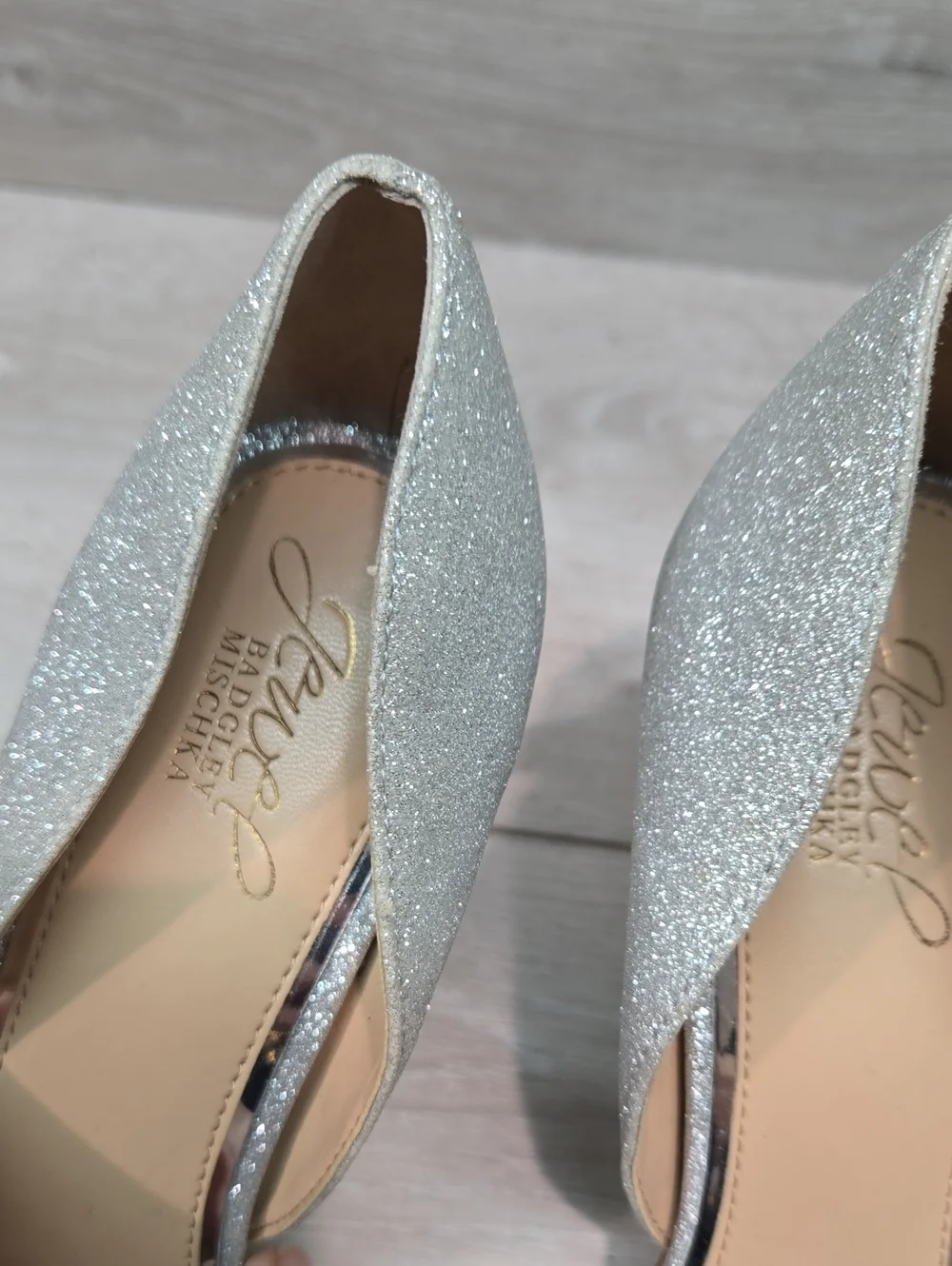 Jewel By Badgley Mischka Women Glitter OpenToe Heels Crystal Strap Shoes 9
